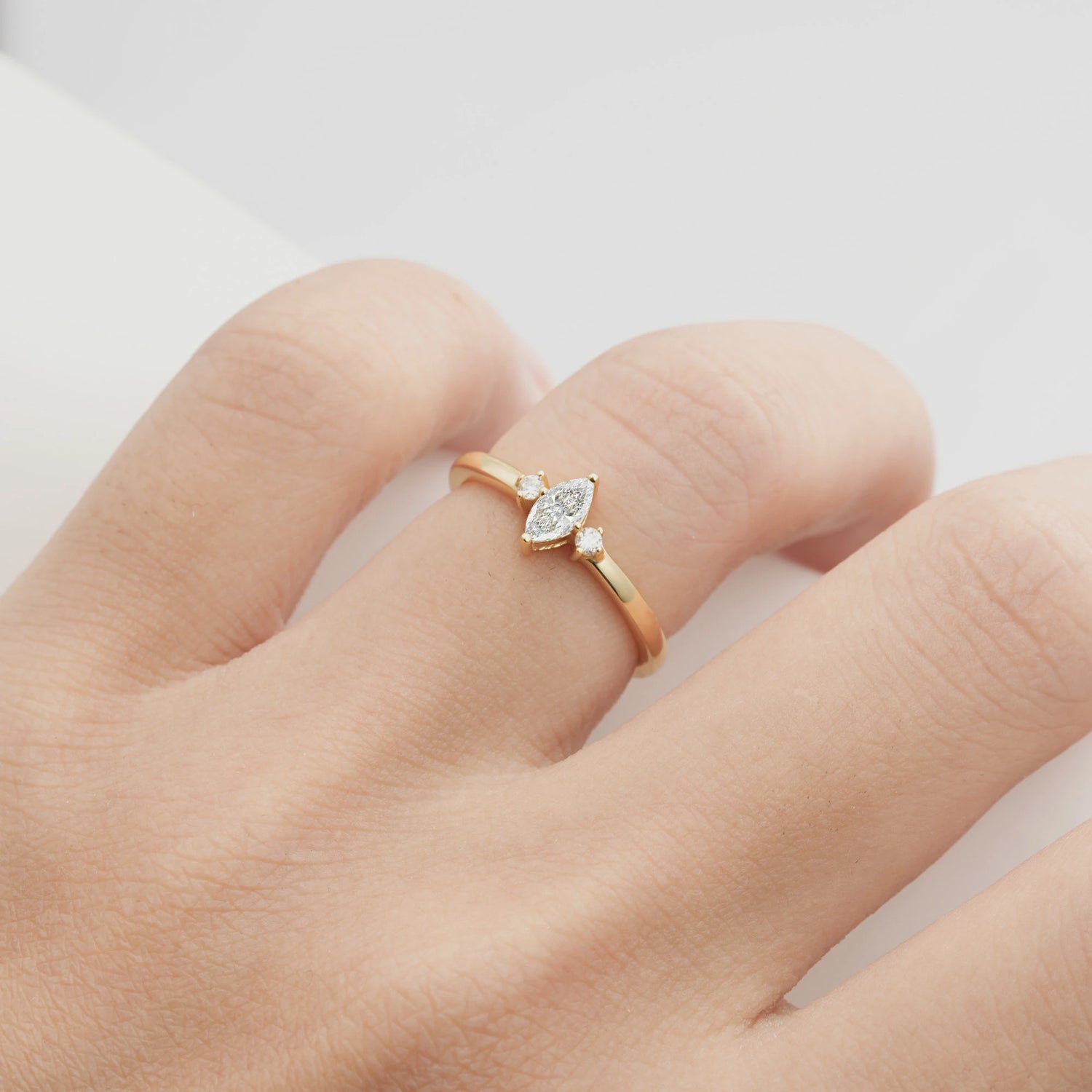 Minimalist Three Stone Marquise  Lab Diamond Ring for Women