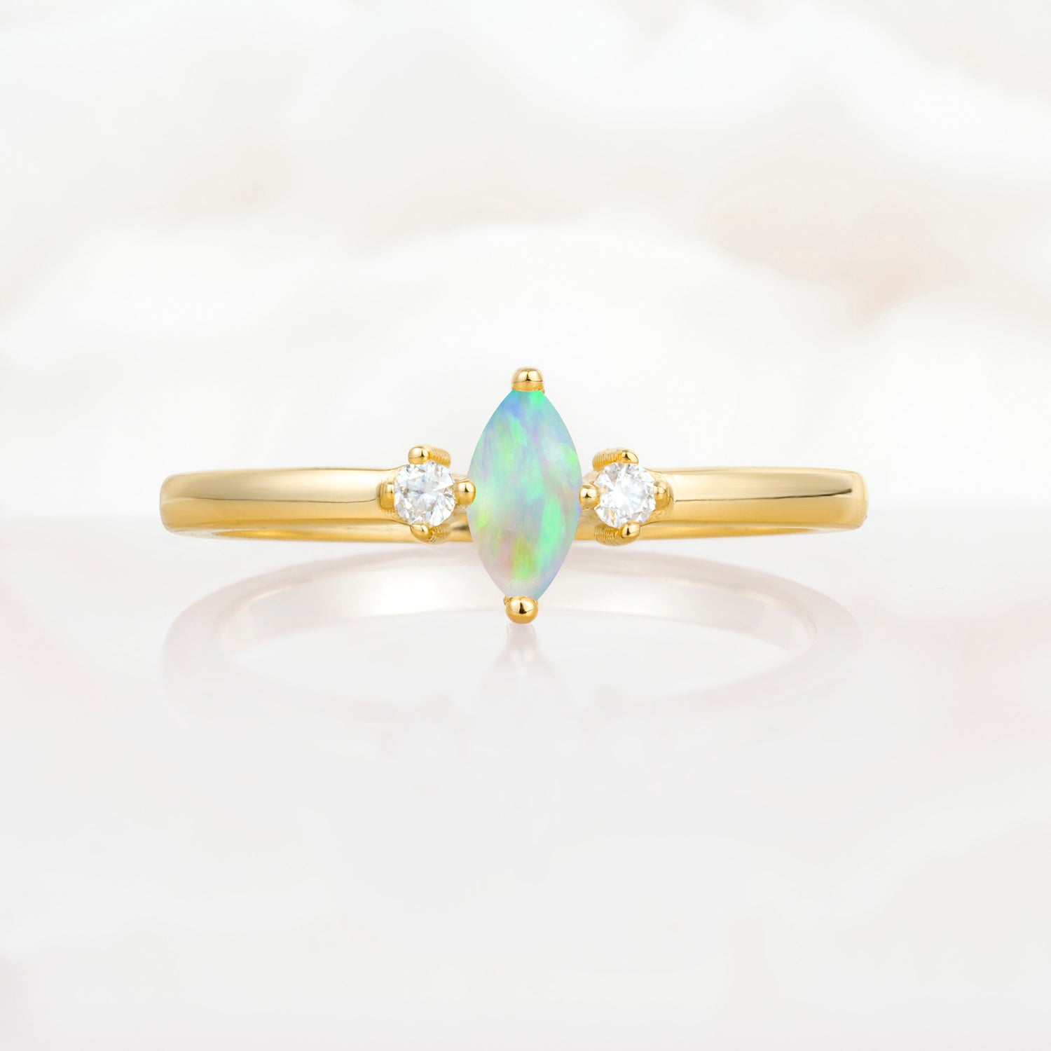 Minimalist Three Stone Marquise Fire Opal Ring for Women