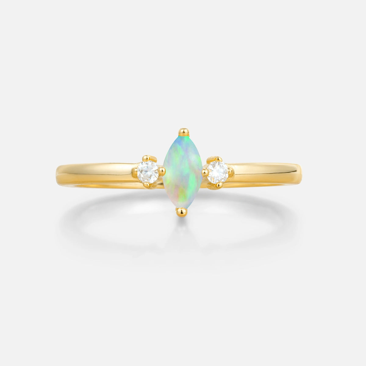Minimalist Three Stone Marquise Fire Opal Ring for Women