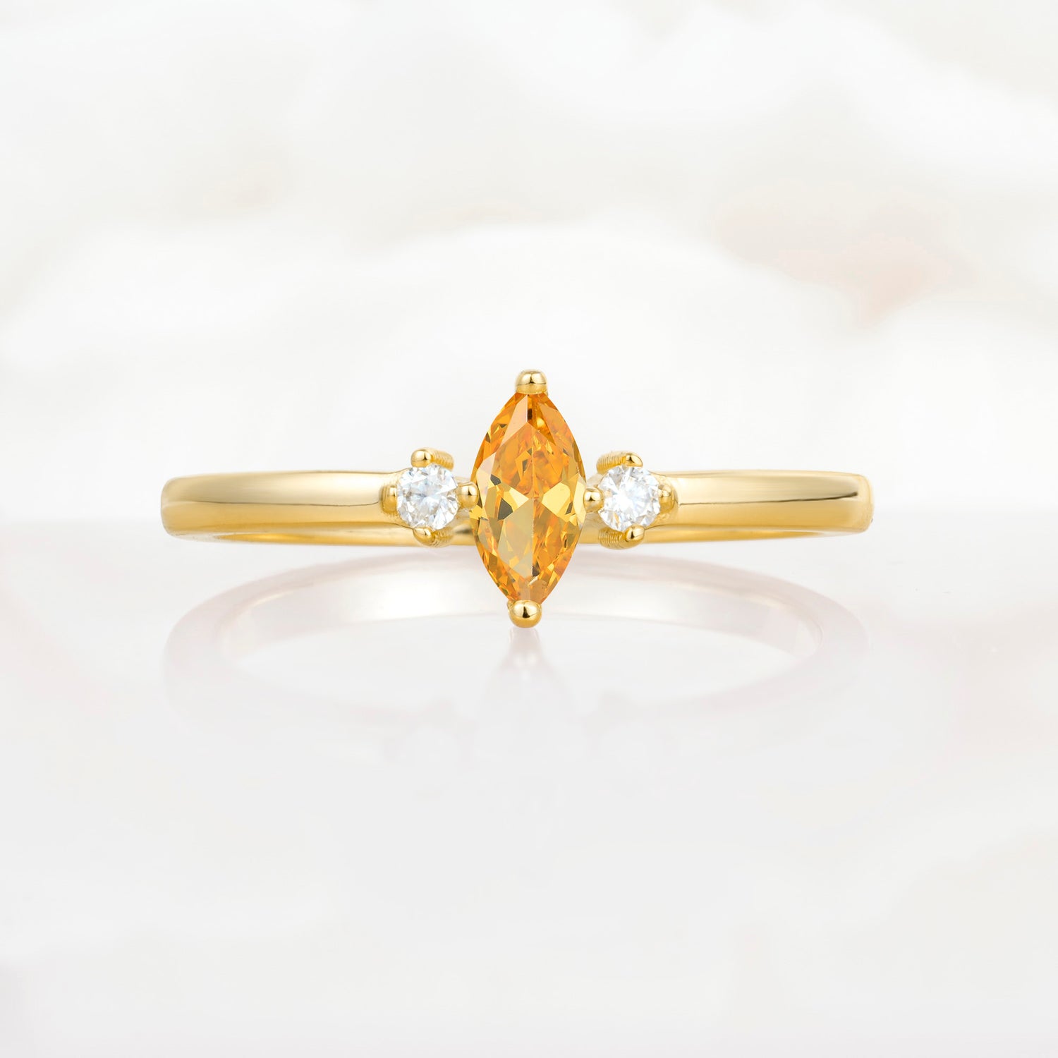 Minimalist Three Stone Marquise Citrine Ring for Women