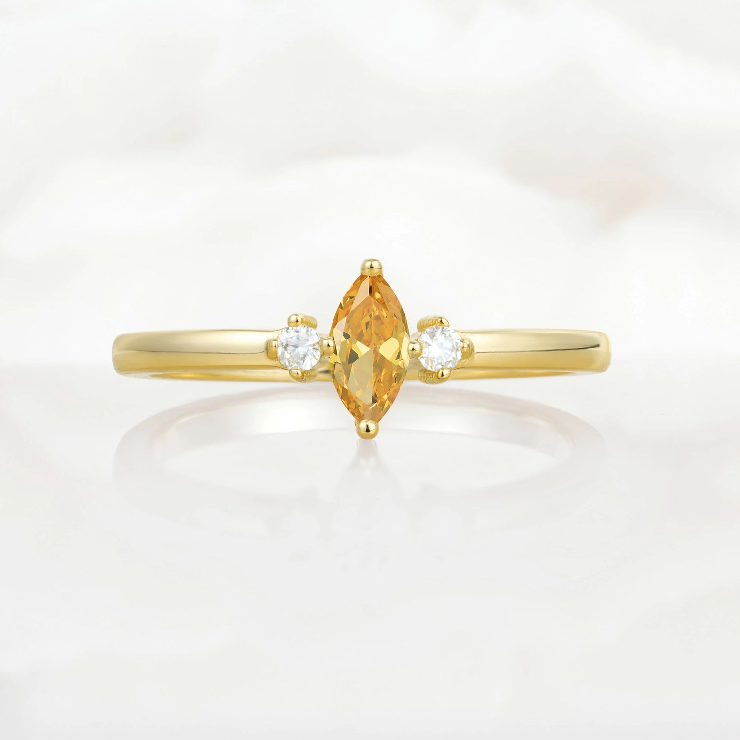 Minimalist Three Stone Marquise Citrine Ring for Women