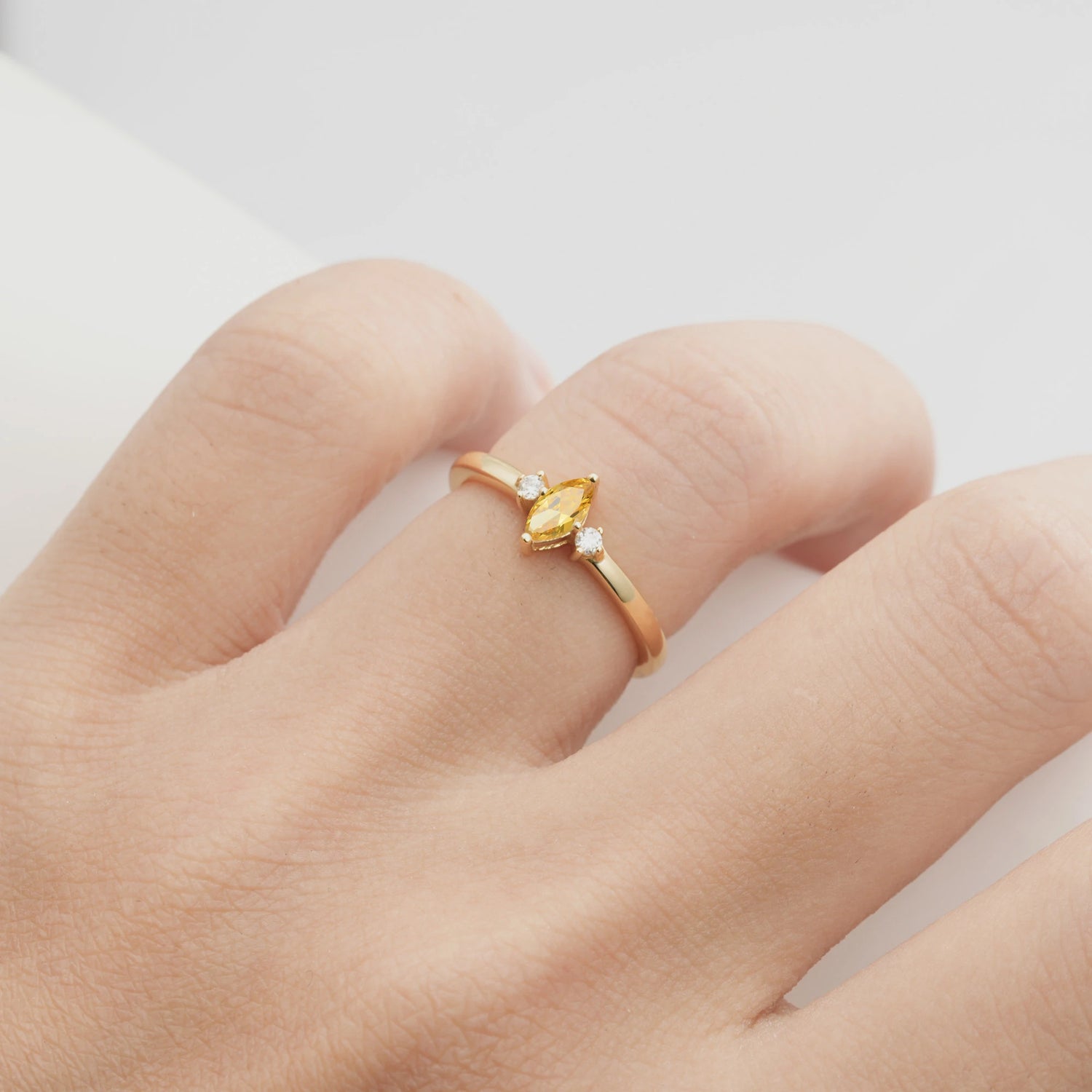 Minimalist Three Stone Marquise Citrine Ring for Women