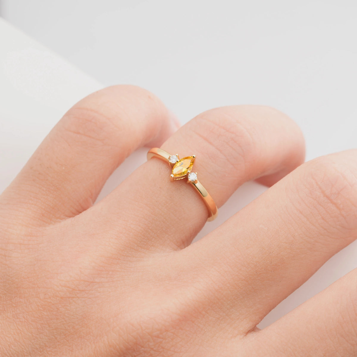 Minimalist Three Stone Marquise Citrine Ring for Women