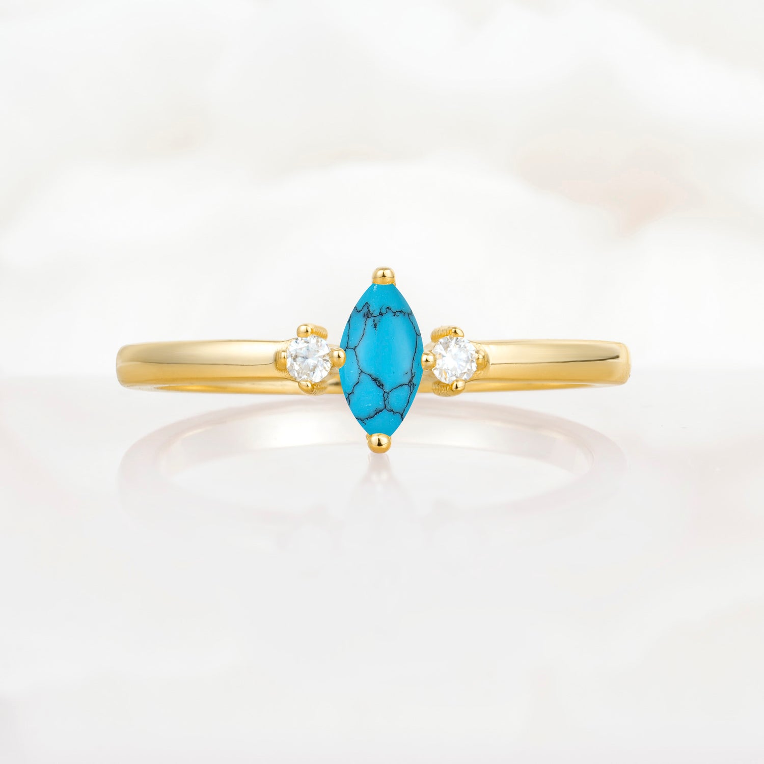 Minimalist Three Stone Marquise Turquoise Ring for Women