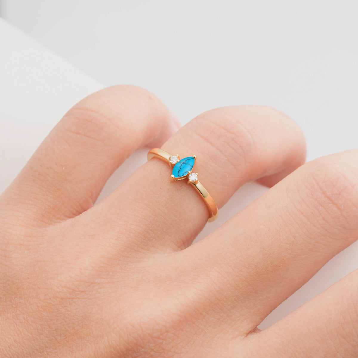 Minimalist Three Stone Marquise Turquoise Ring for Women