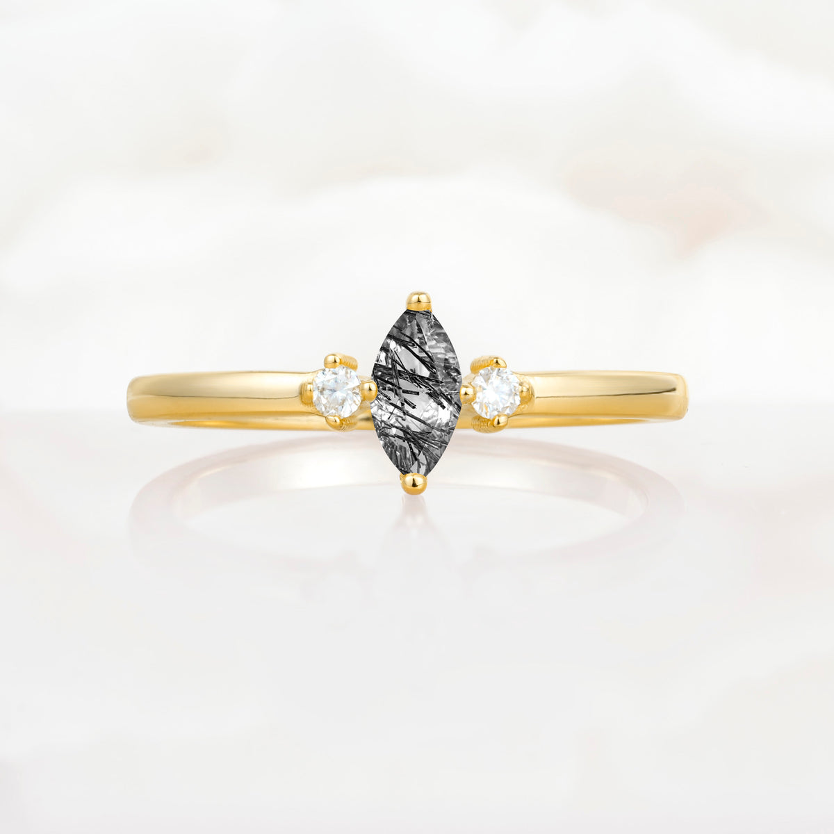 SR11083 Black Rutilated Quartz Ring - Yellow-Gold