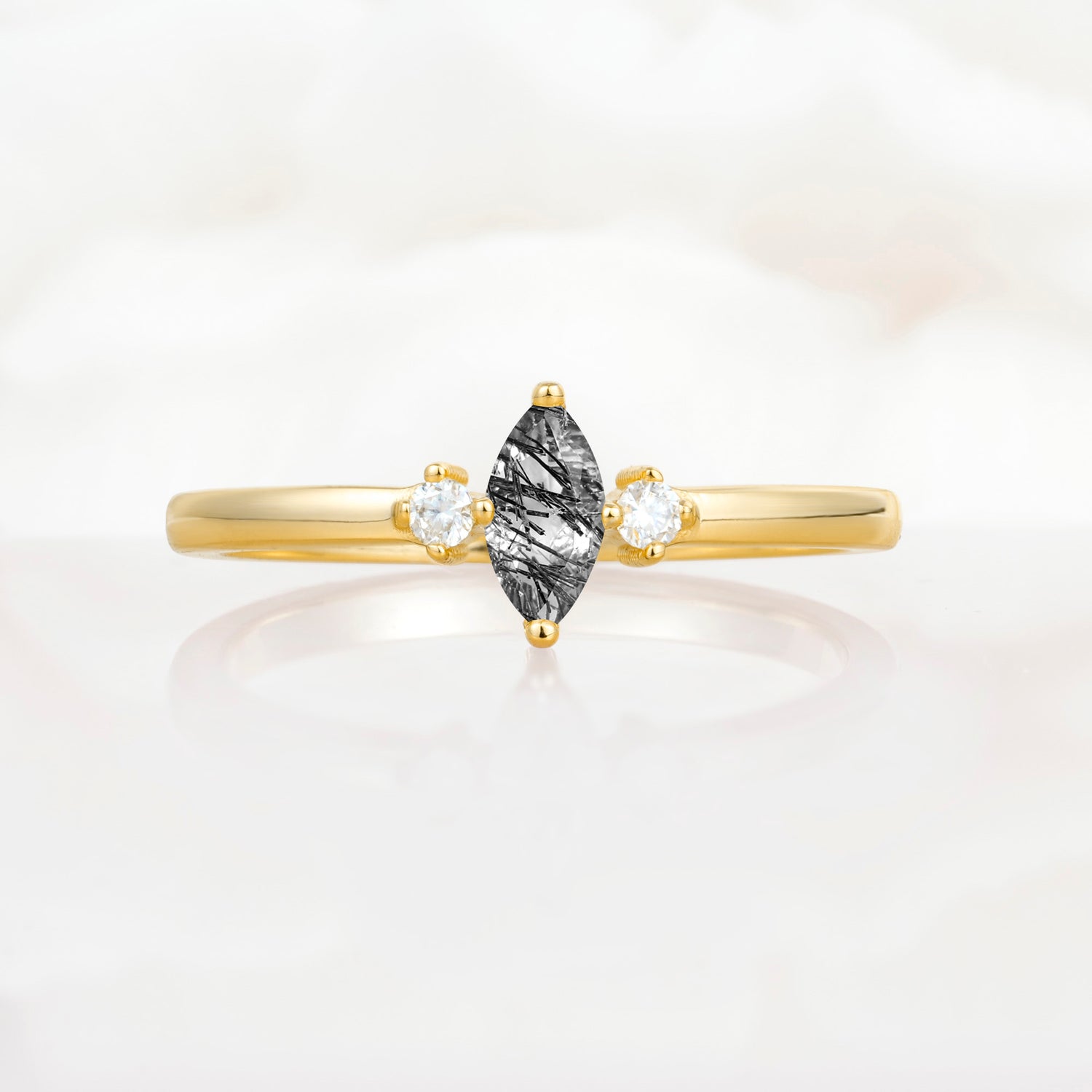SR11083 Black Rutilated Quartz Ring - Yellow-Gold