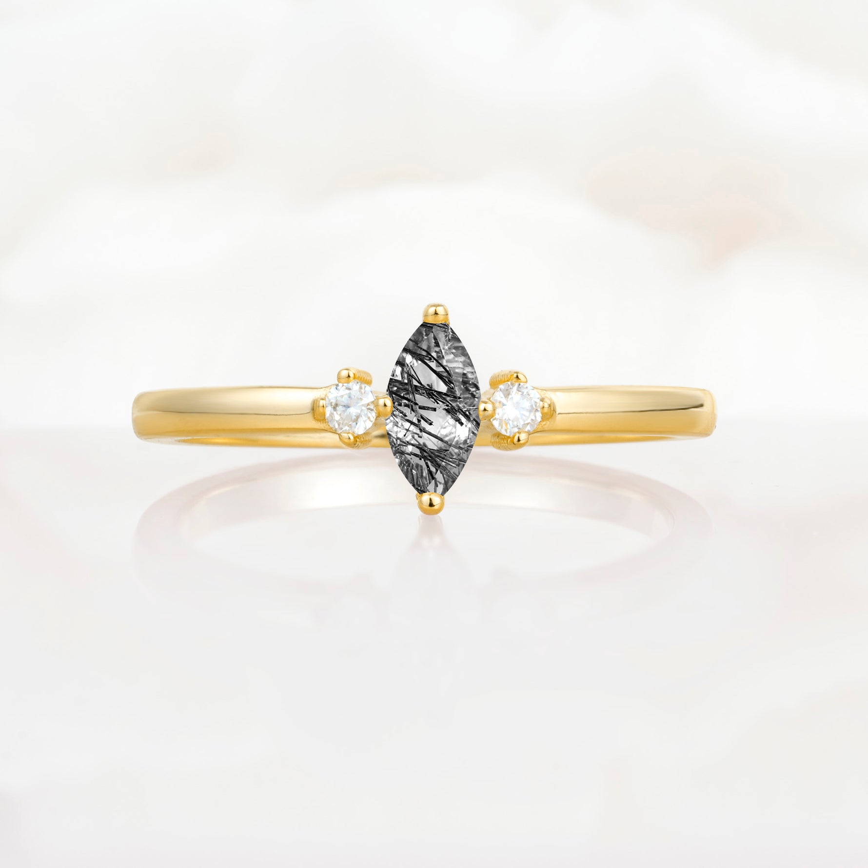 SR11083 Black Rutilated Quartz Ring - Yellow-Gold