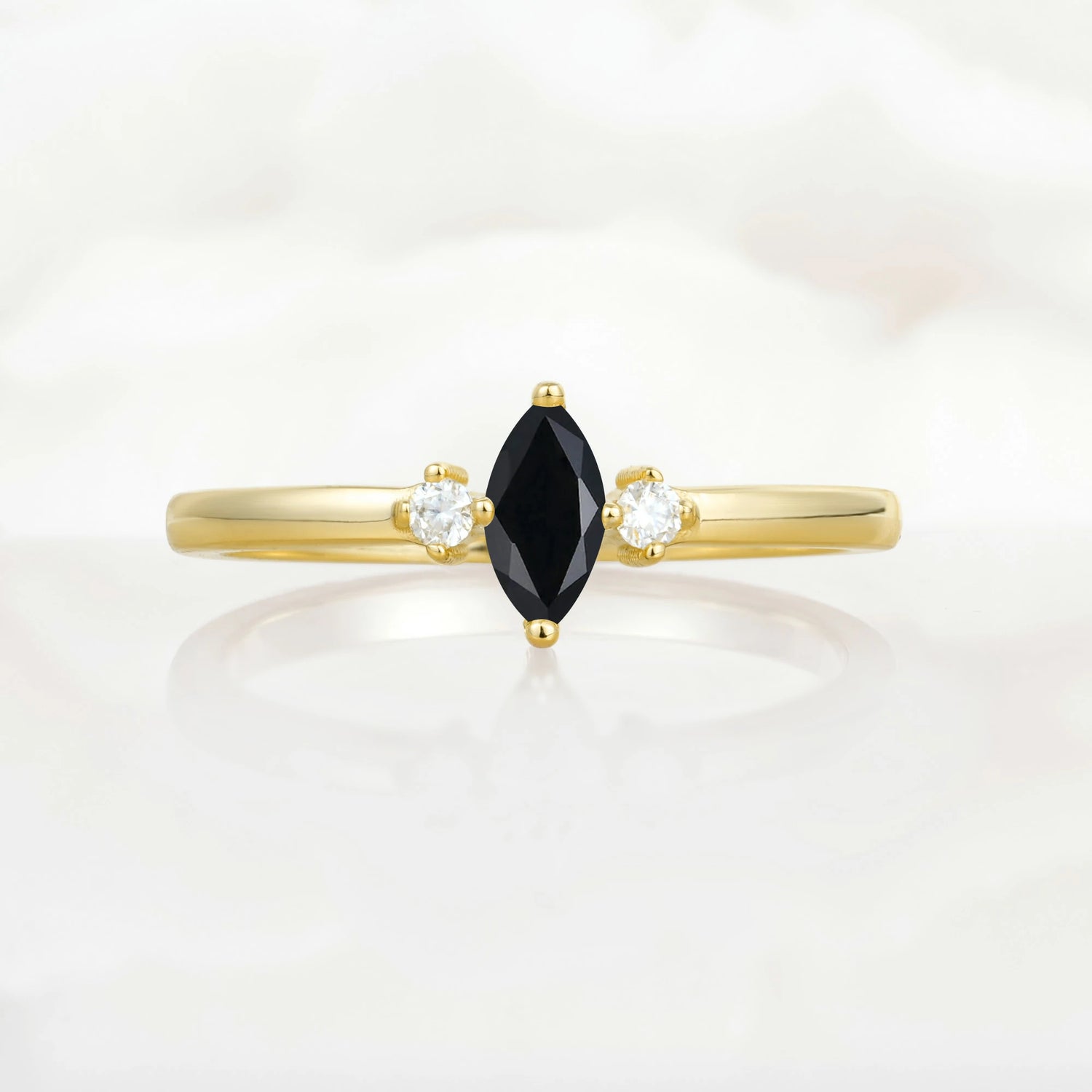 Minimalist Three Stone Marquise  Black Onyx Ring for Women