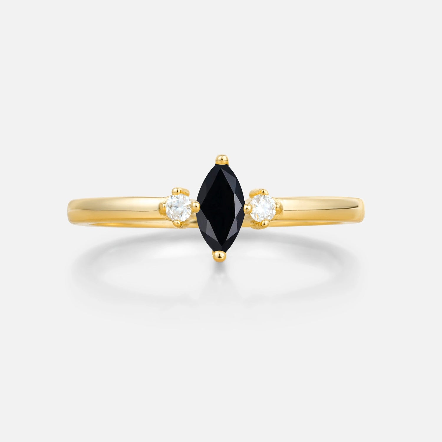 Minimalist Three Stone Marquise  Black Onyx Ring for Women