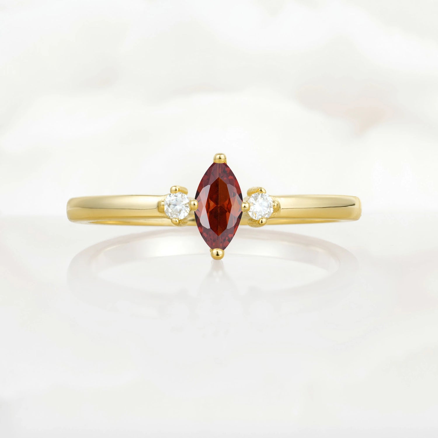 Minimalist Three Stone Marquise Garnet Ring for Women