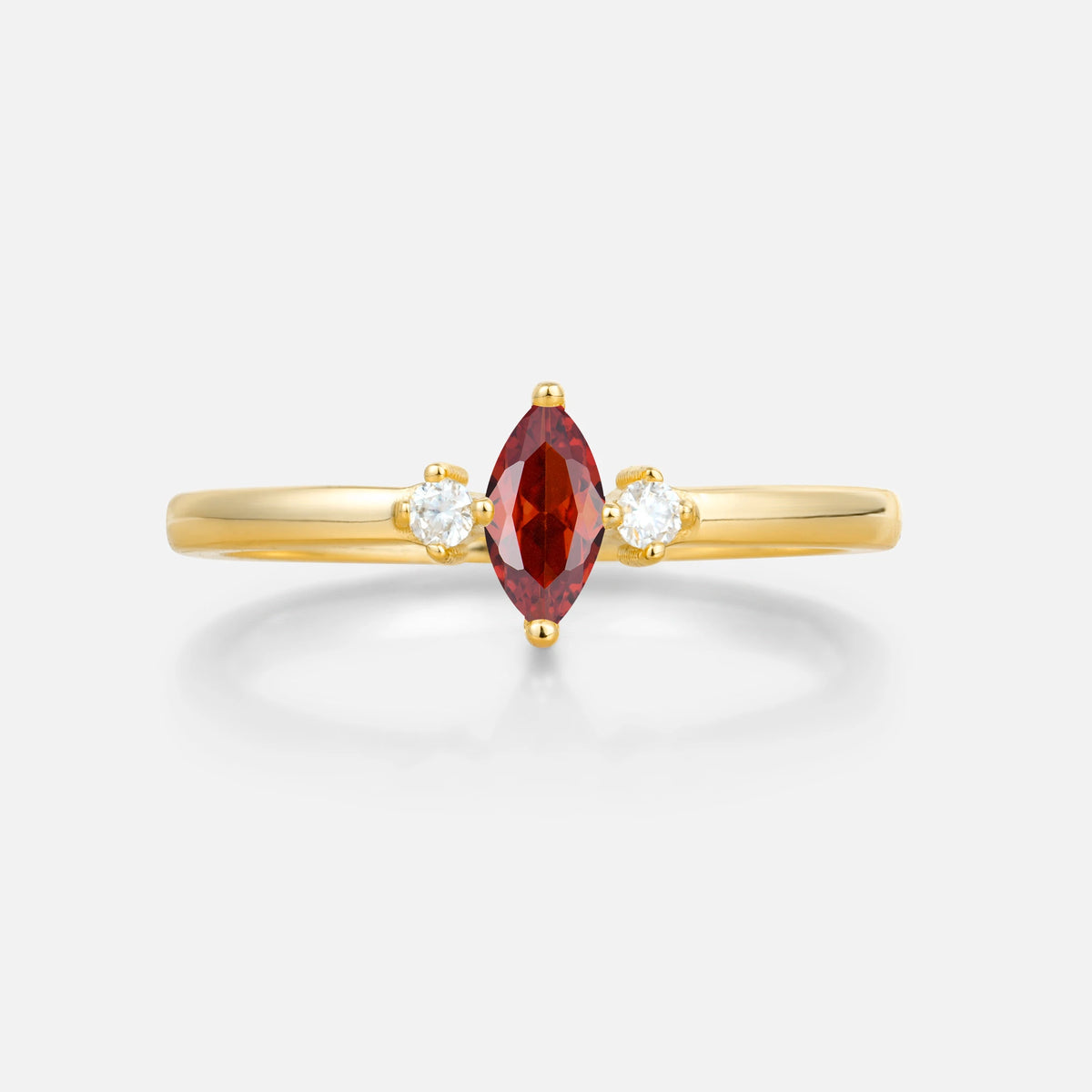 Minimalist Three Stone Marquise Garnet Ring for Women
