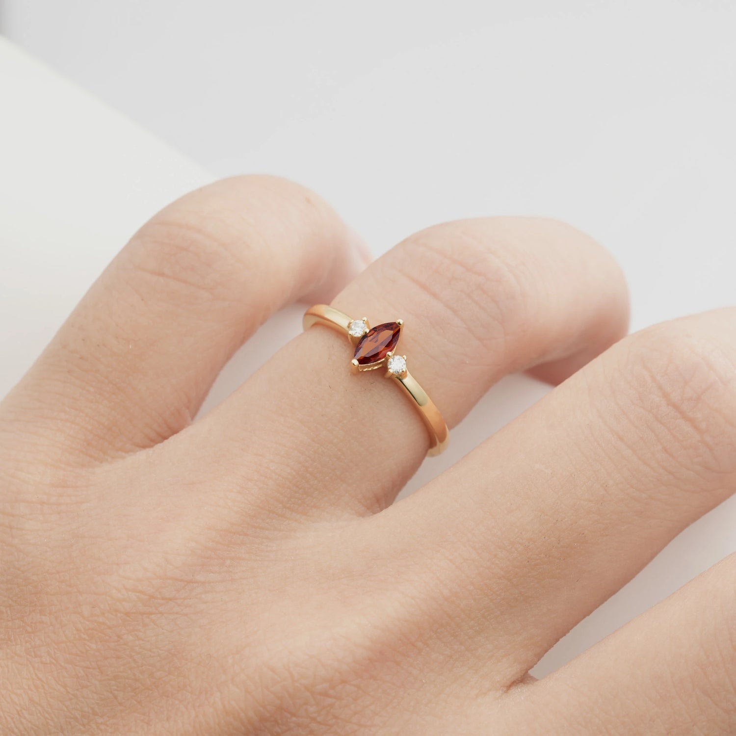 Minimalist Three Stone Marquise Garnet Ring for Women