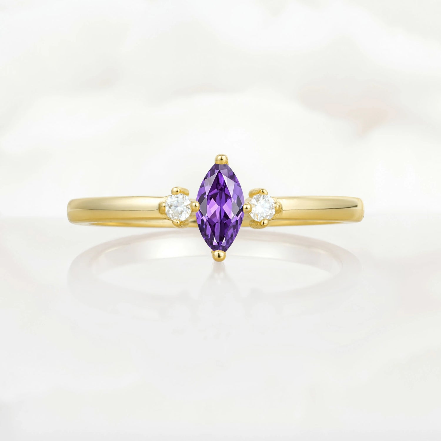 Minimalist Three Stone Marquise Amethyst Ring for Women