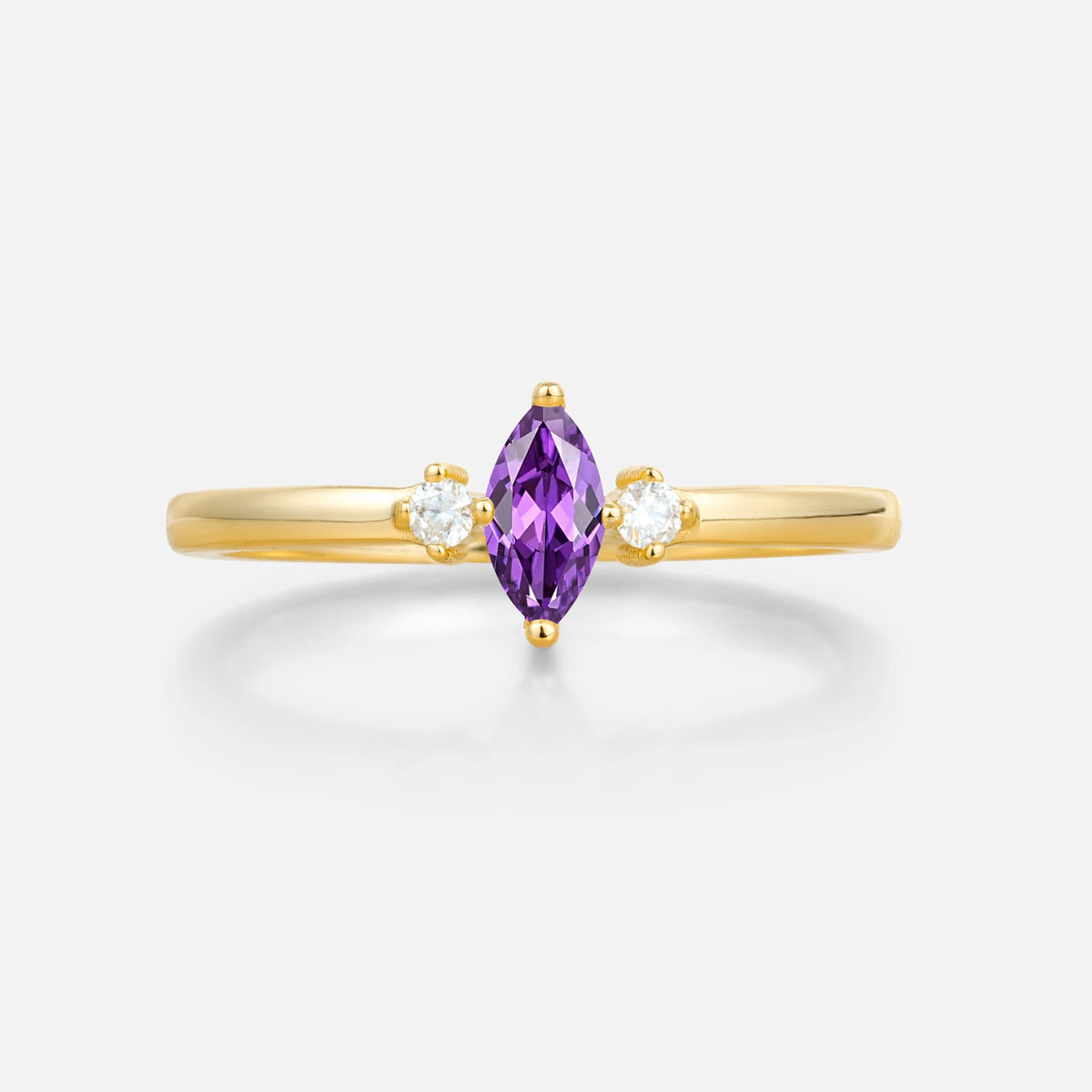 Minimalist Three Stone Marquise Amethyst Ring for Women