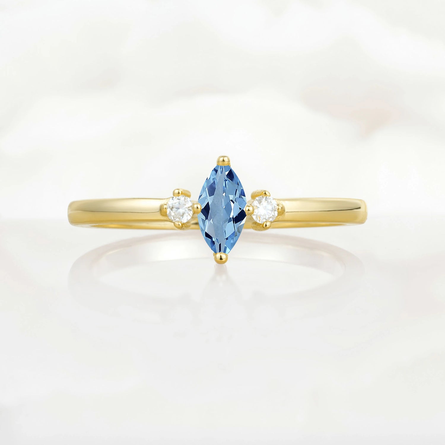 Minimalist Three Stone Marquise Aquamarine Ring for Women