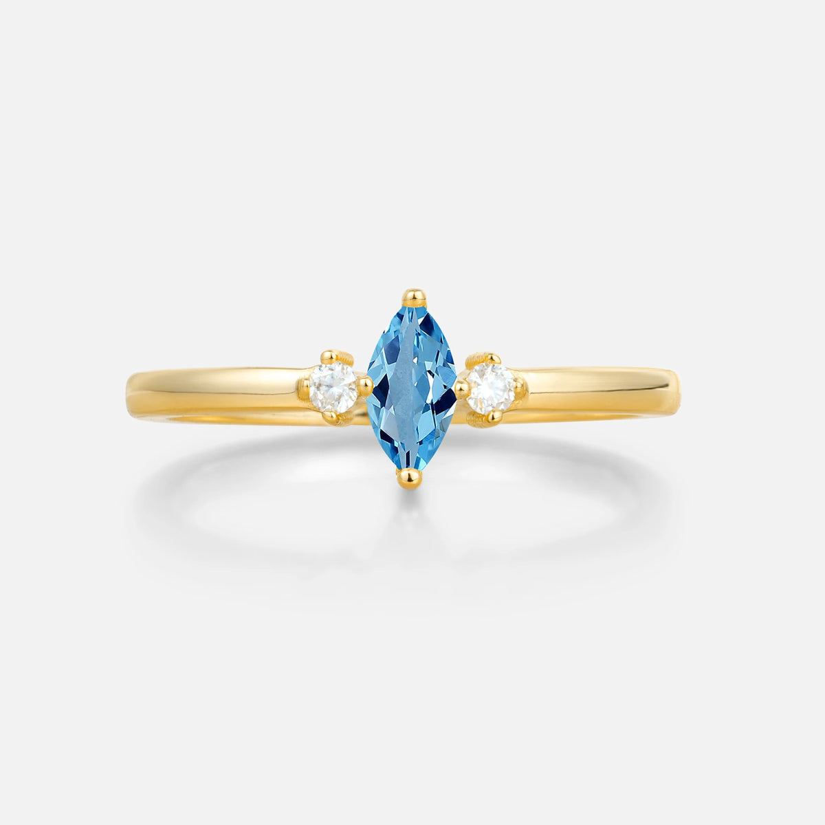 Minimalist Three Stone Marquise Aquamarine Ring for Women