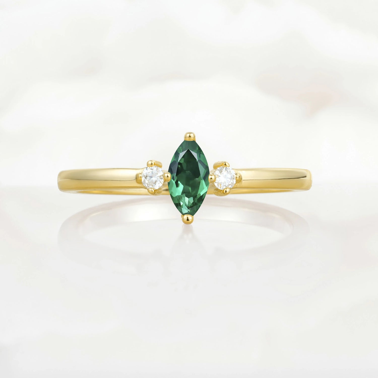 Minimalist Three Stone Marquise Emerald Ring for Women