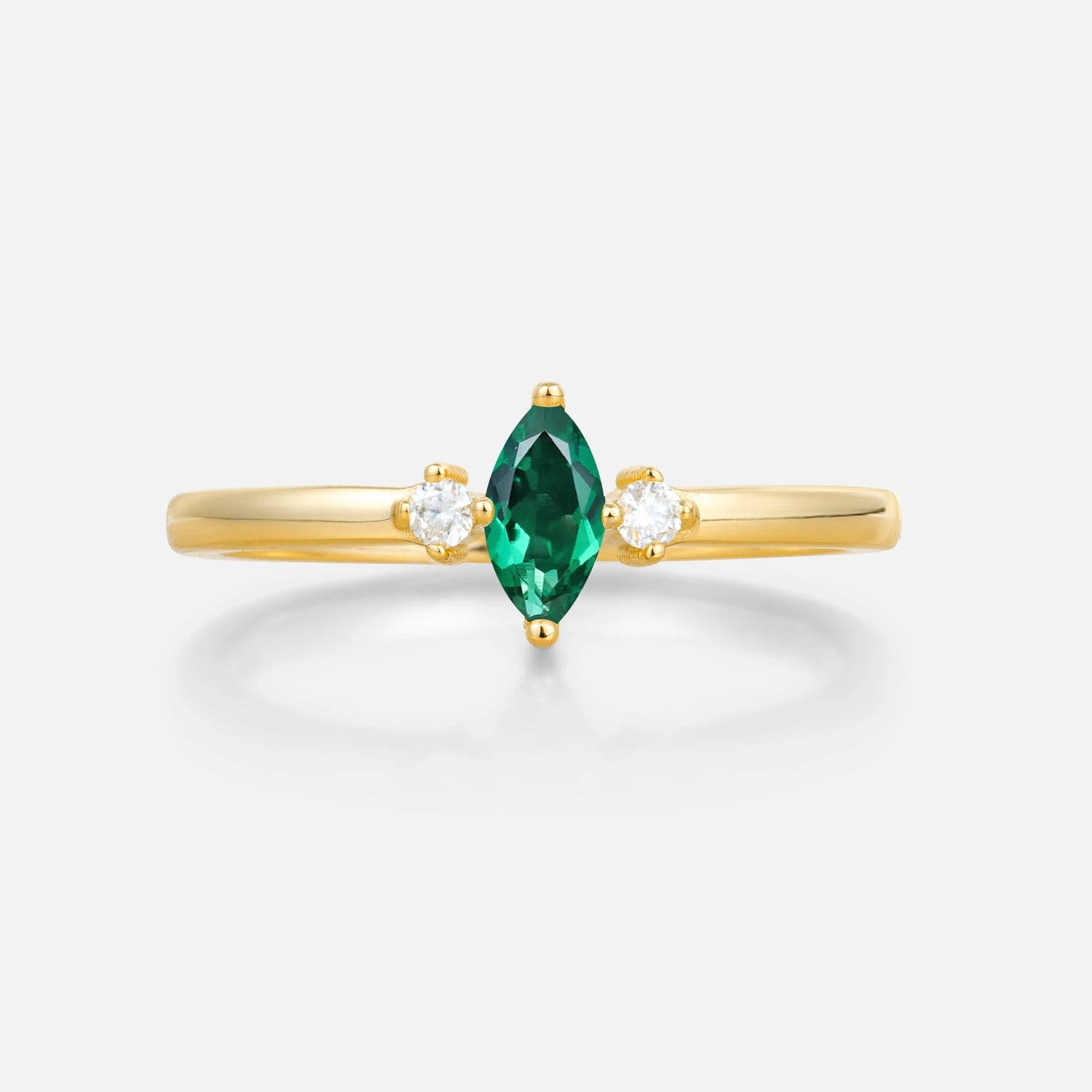 Minimalist Three Stone Marquise Emerald Ring for Women