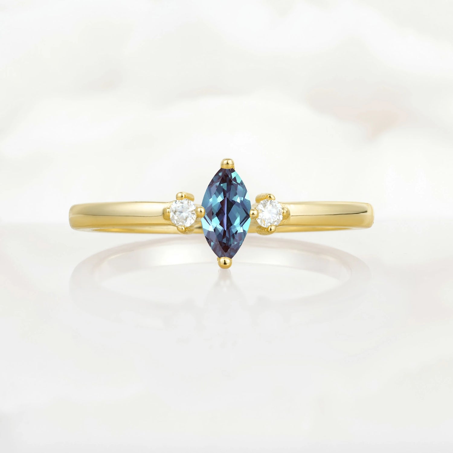 Minimalist Three Stone Marquise Alexandrite Ring for Women