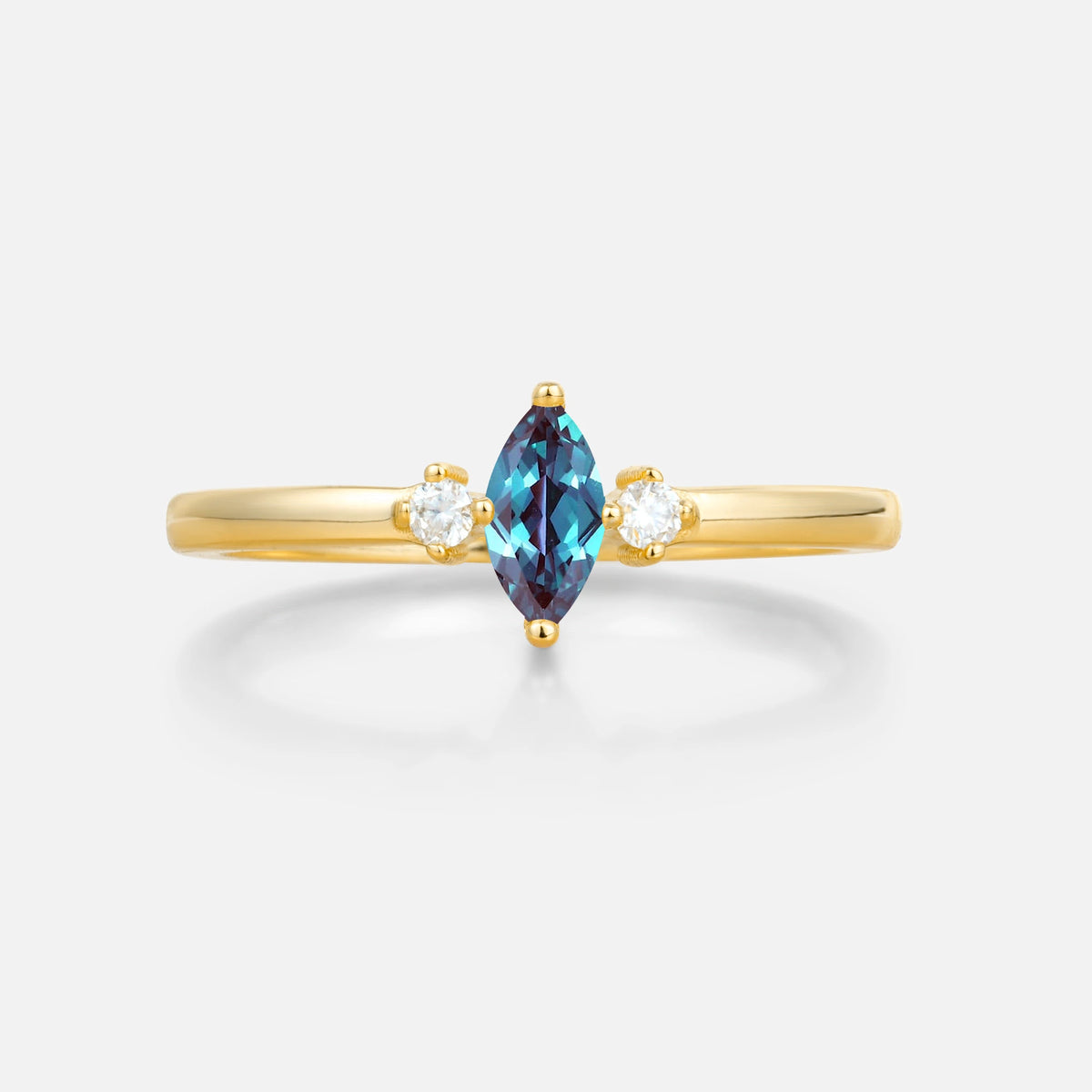Minimalist Three Stone Marquise Alexandrite Ring for Women