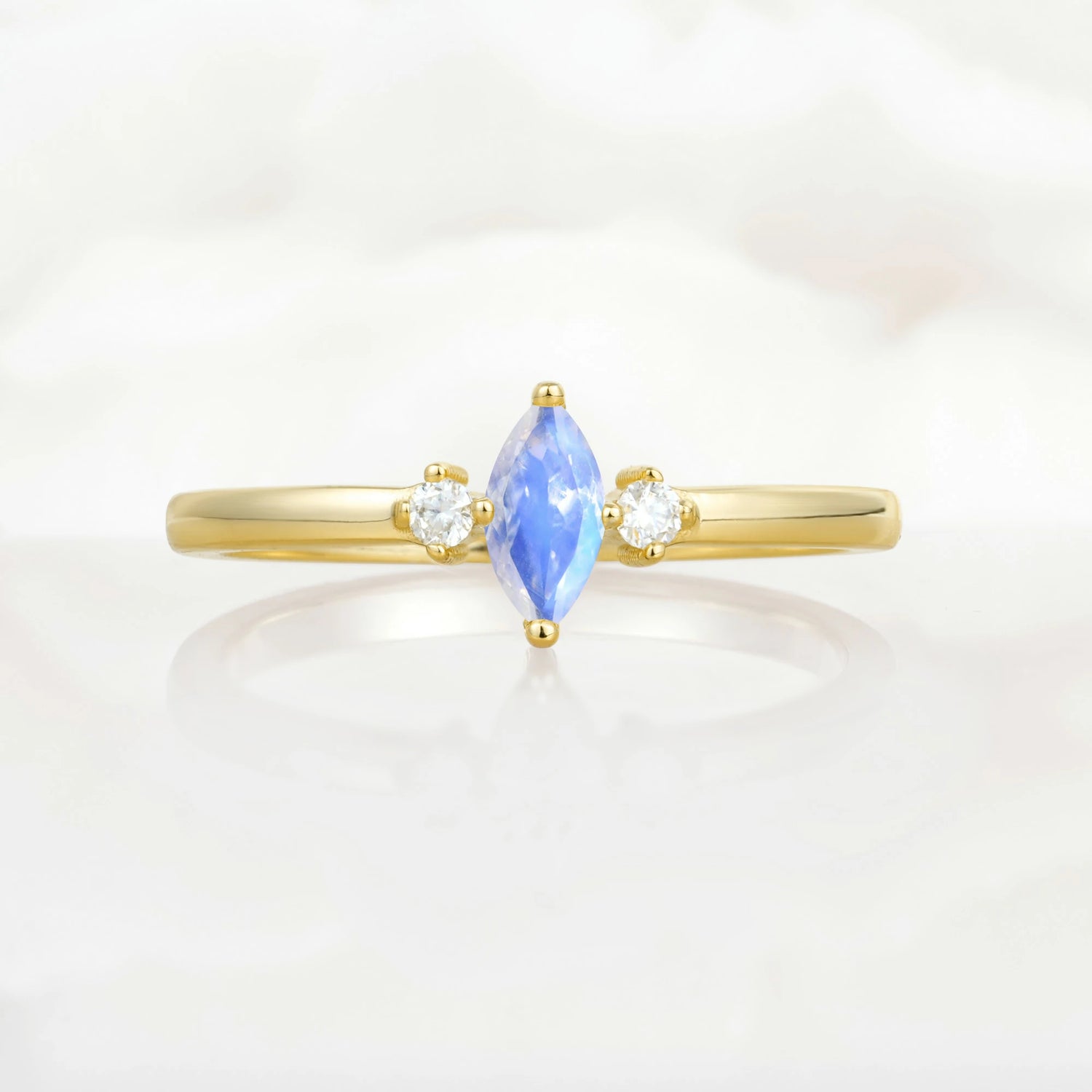Minimalist Three Stone Marquise Moonstone Ring for Women