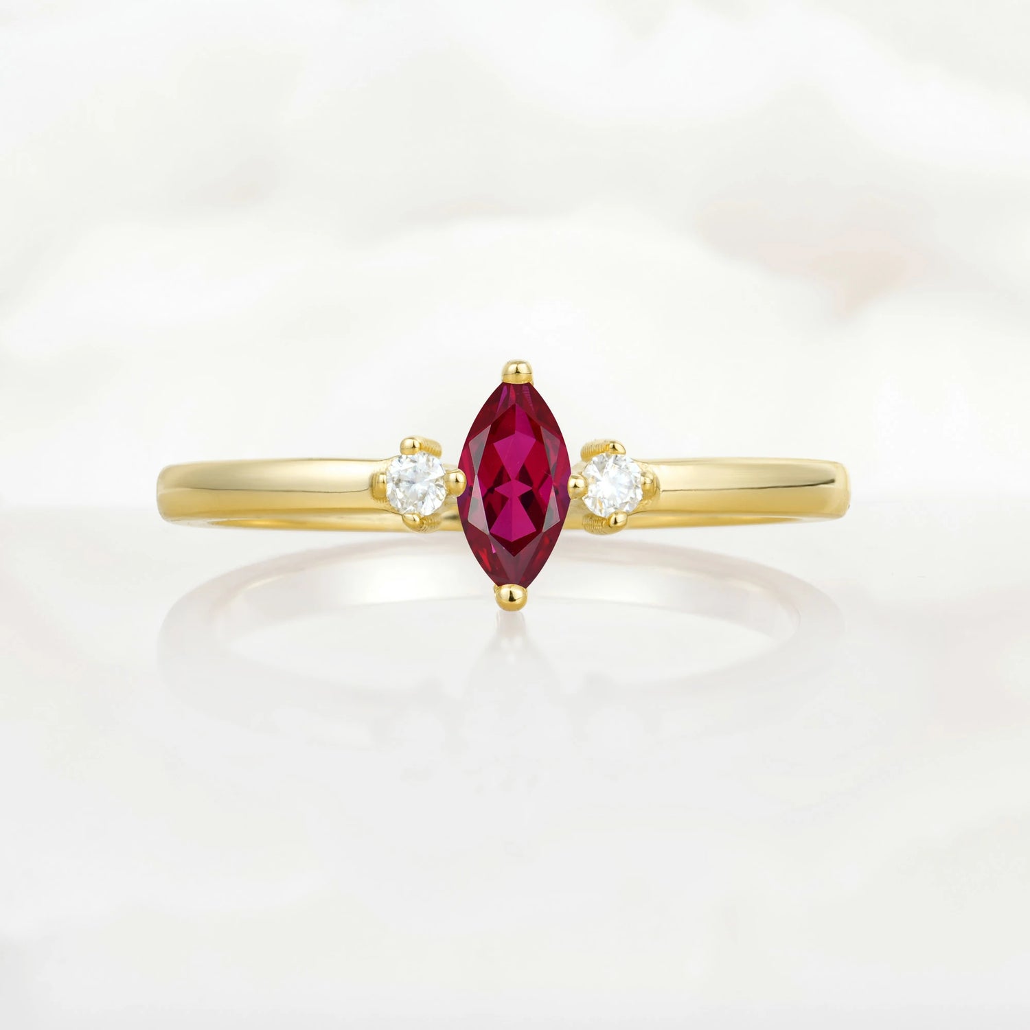 Minimalist Three Stone Marquise Ruby Ring for Women