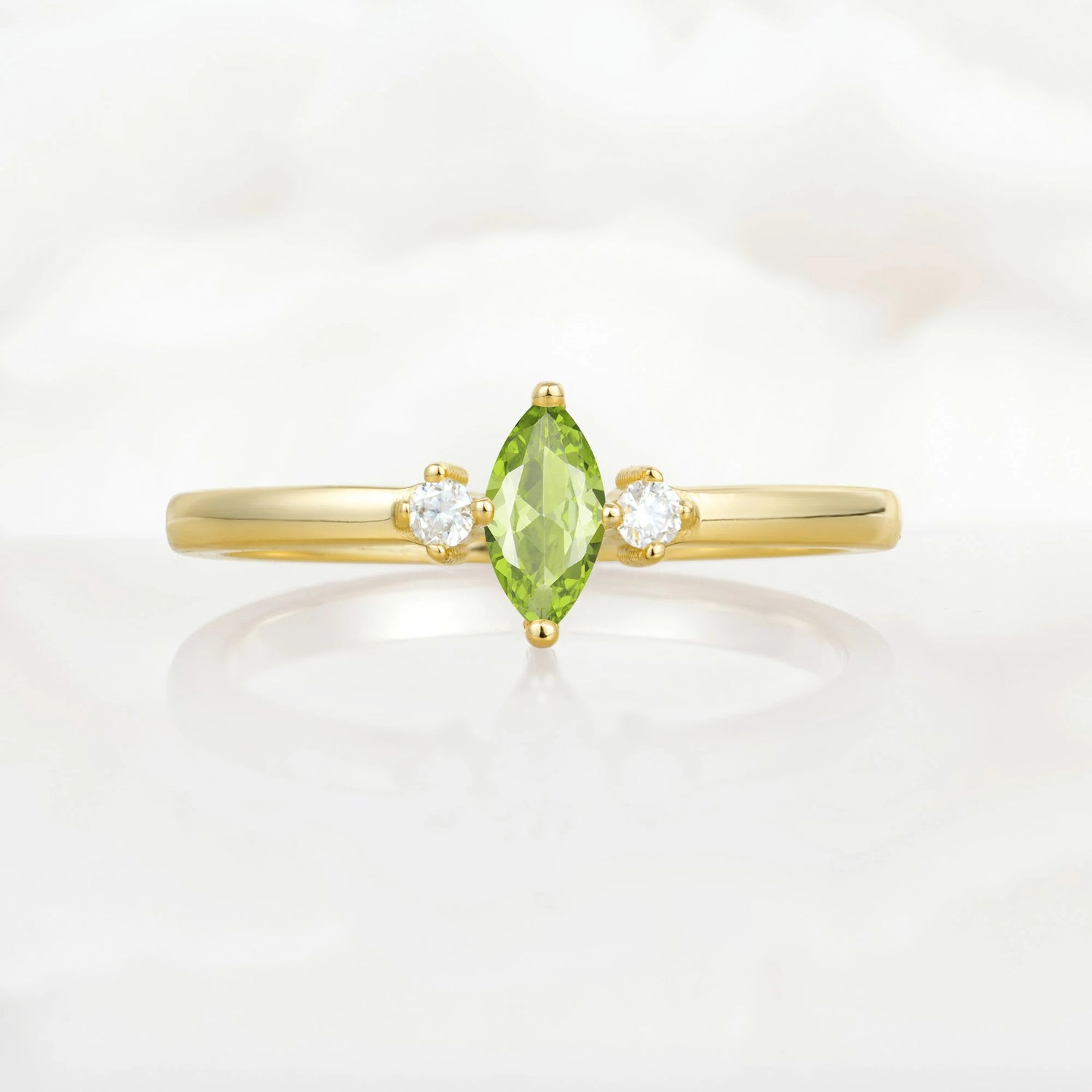 Minimalist Three Stone Marquise Peridot Ring for Women