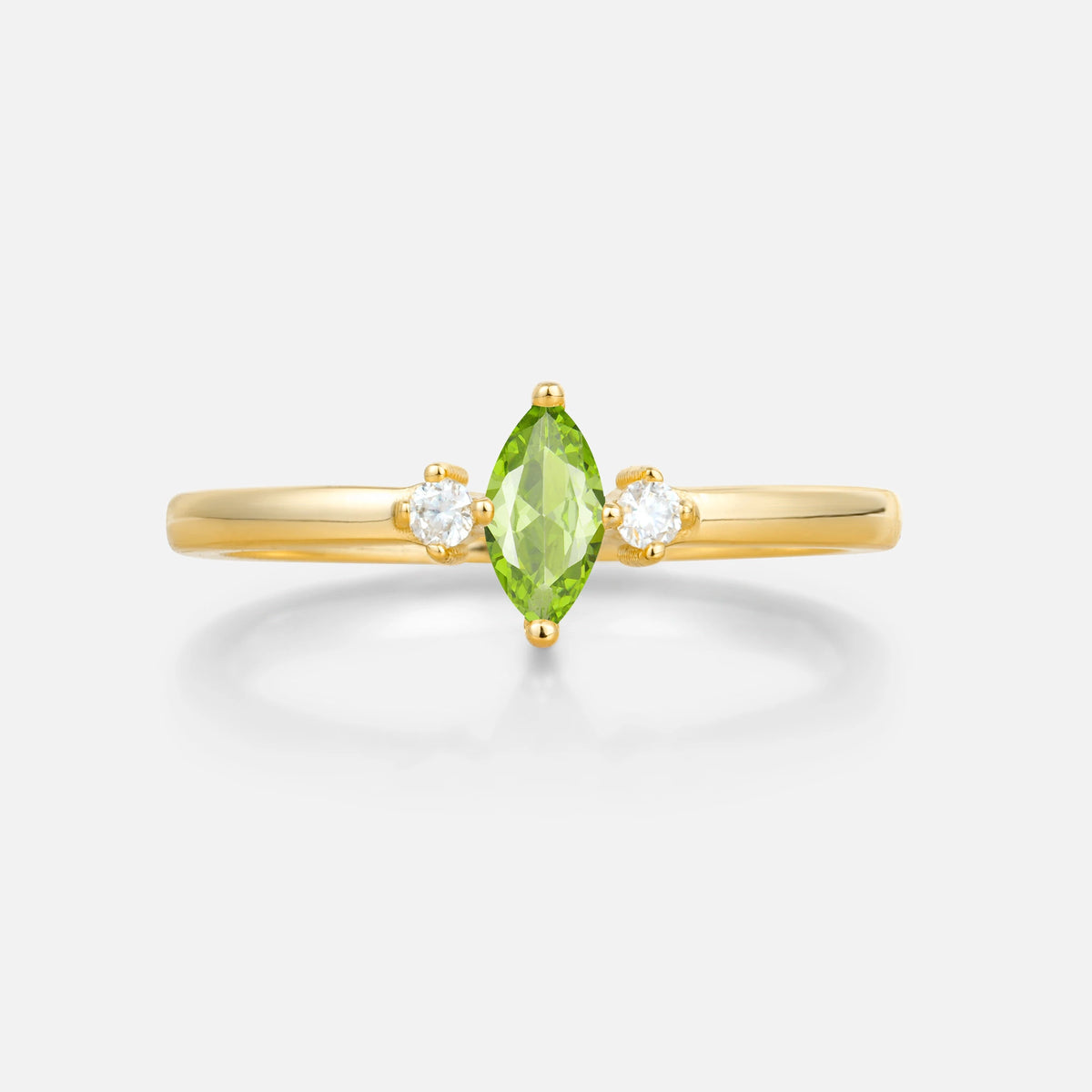 Minimalist Three Stone Marquise Peridot Ring for Women