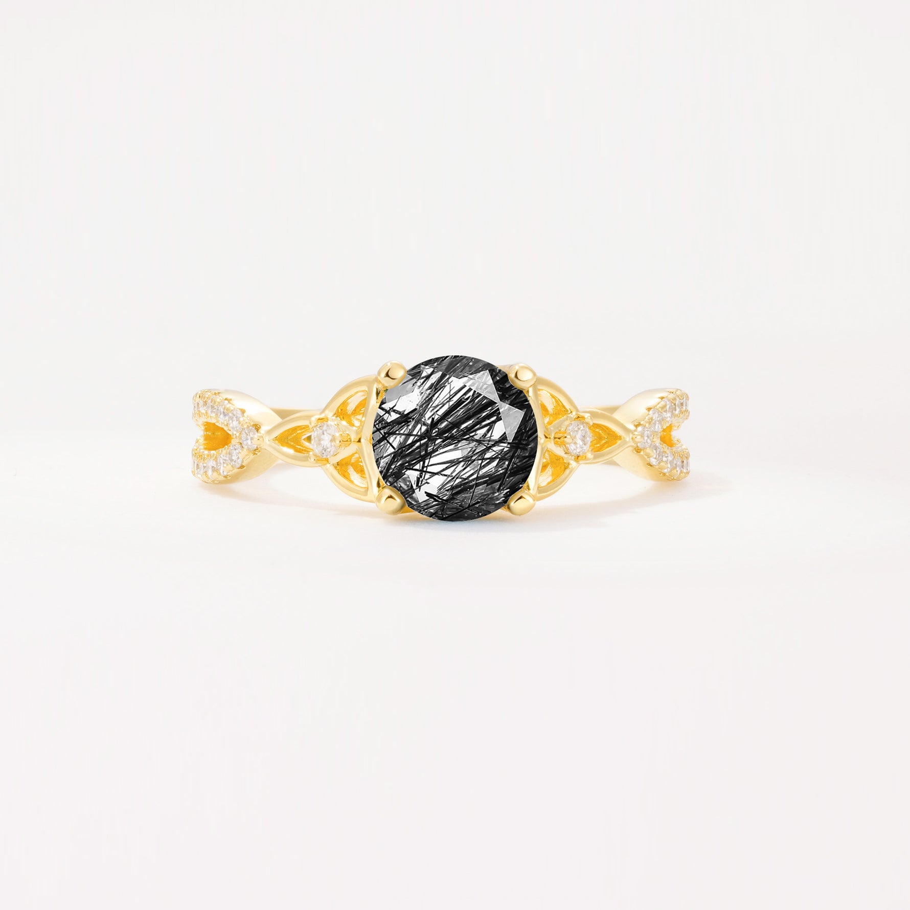 SR11137 Black Rutilated Quartz Ring - Yellow-Gold