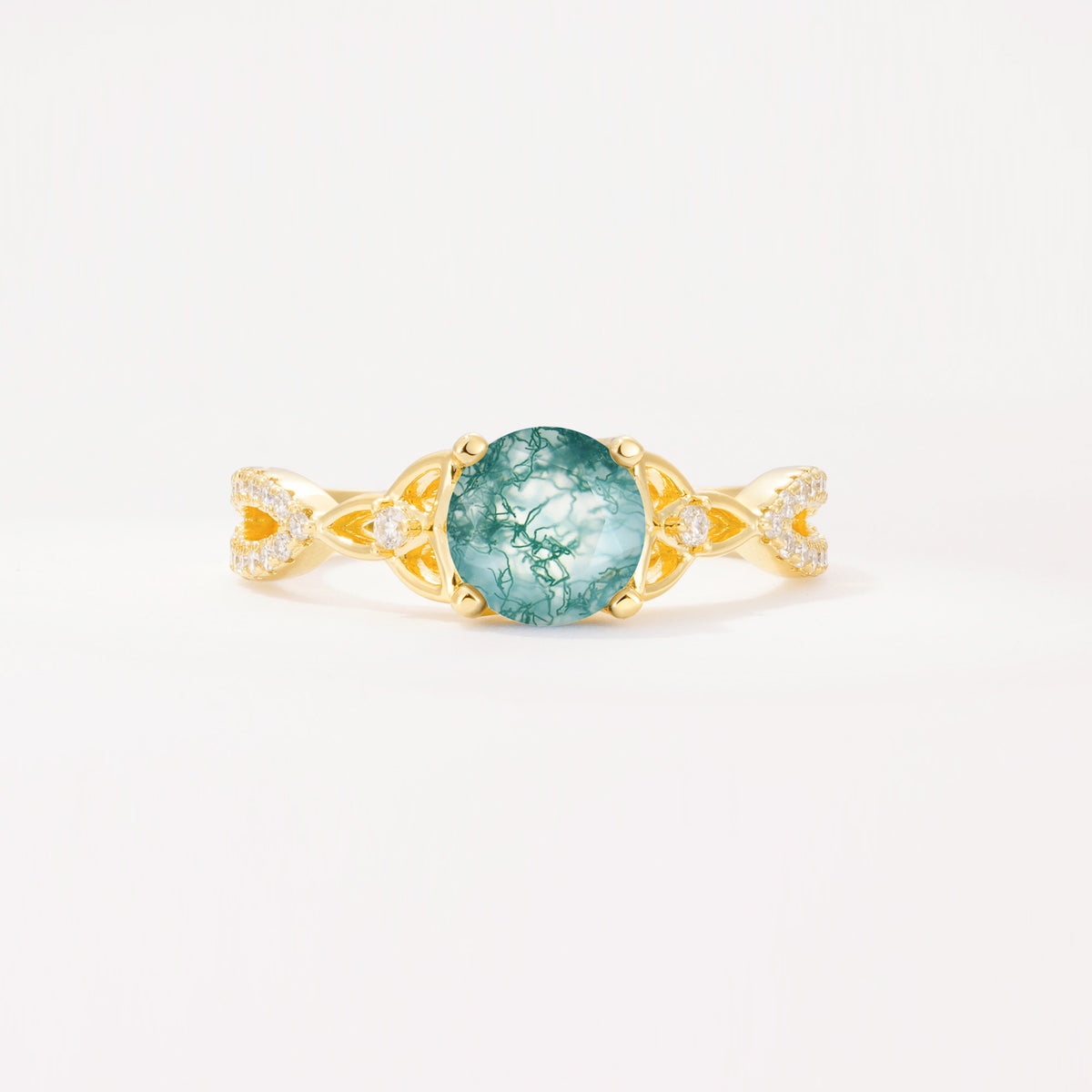 SR11137 Moss Agate Ring - Yellow-Gold