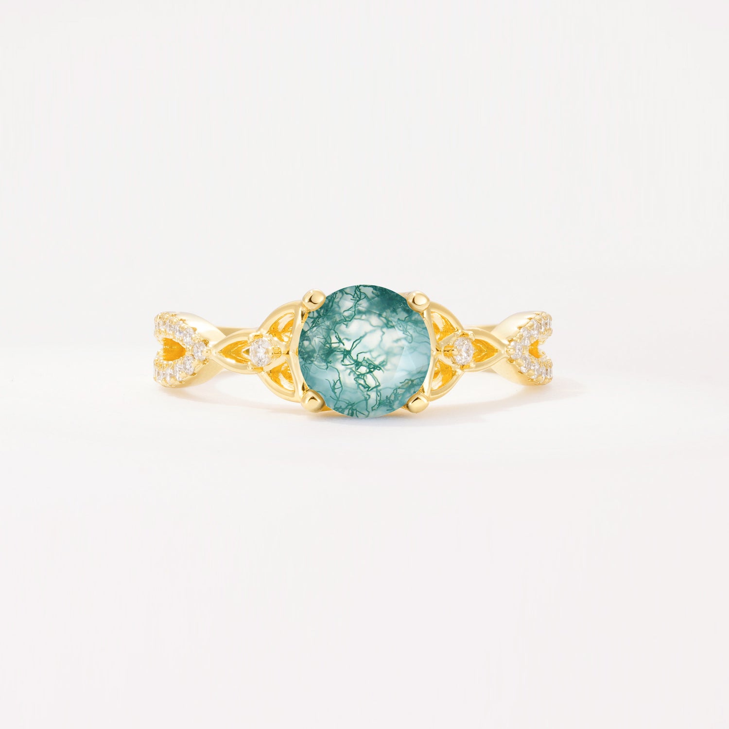 SR11137 Moss Agate Ring - Yellow-Gold
