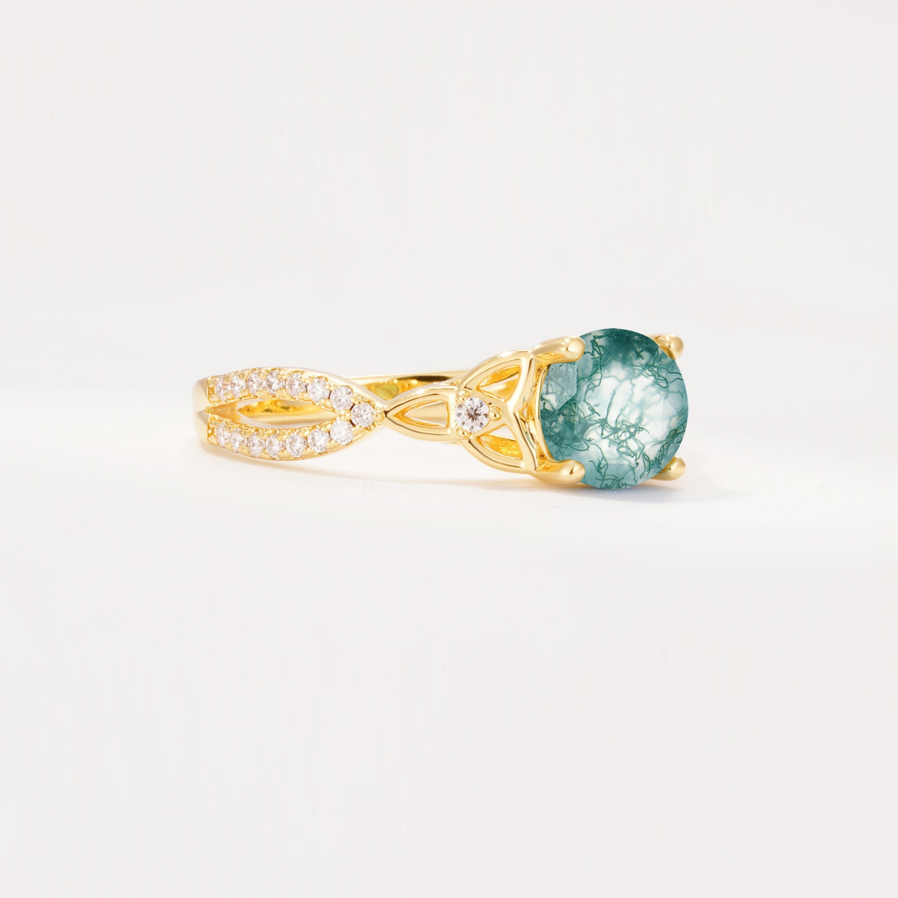 SR11137 Moss Agate Ring - White-Gold
