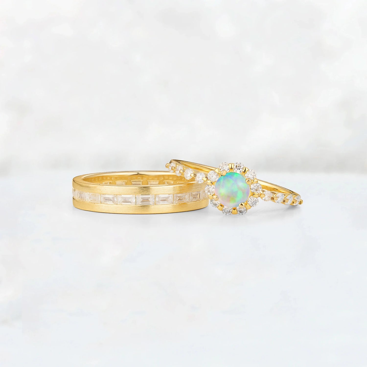Round Opal His and Hers Couple Ring