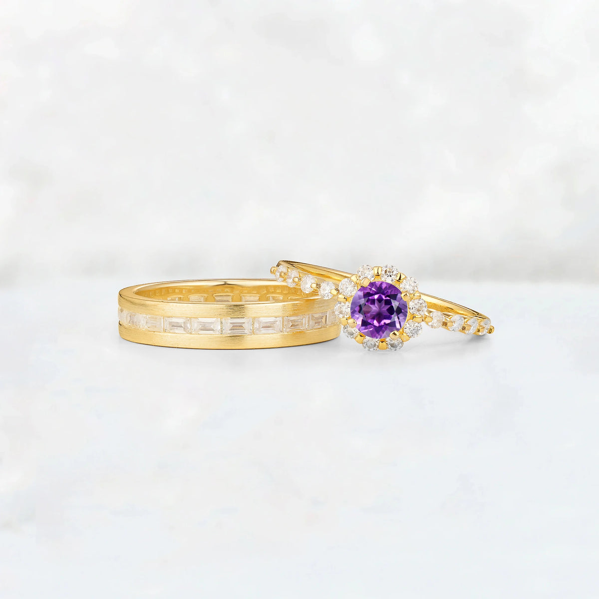 Round Amethyst His and Hers Couple Ring