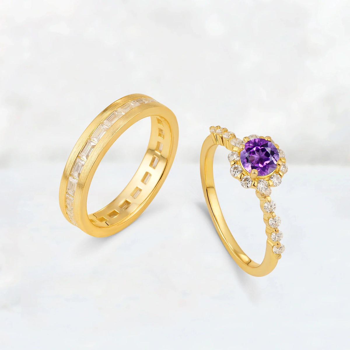 Round Amethyst His and Hers Couple Ring