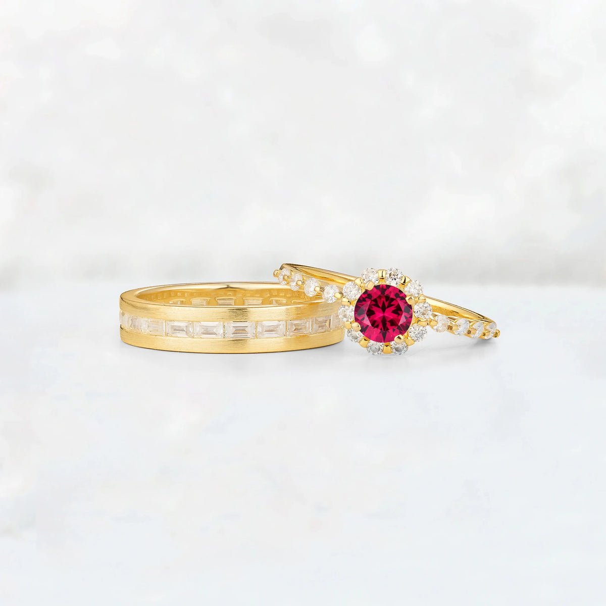 Round Ruby His and Hers Couple Ring