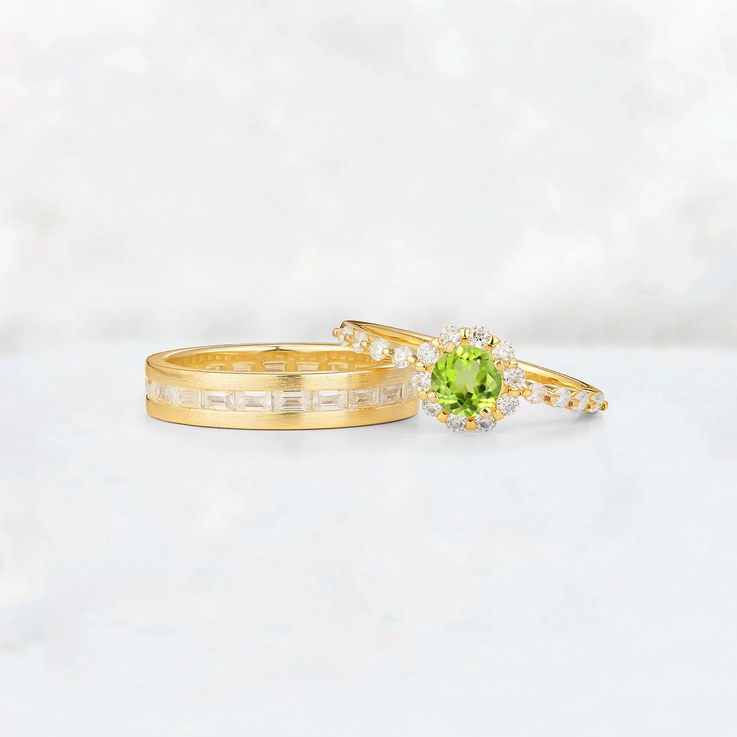 Round Peridot His and Hers Couple Ring