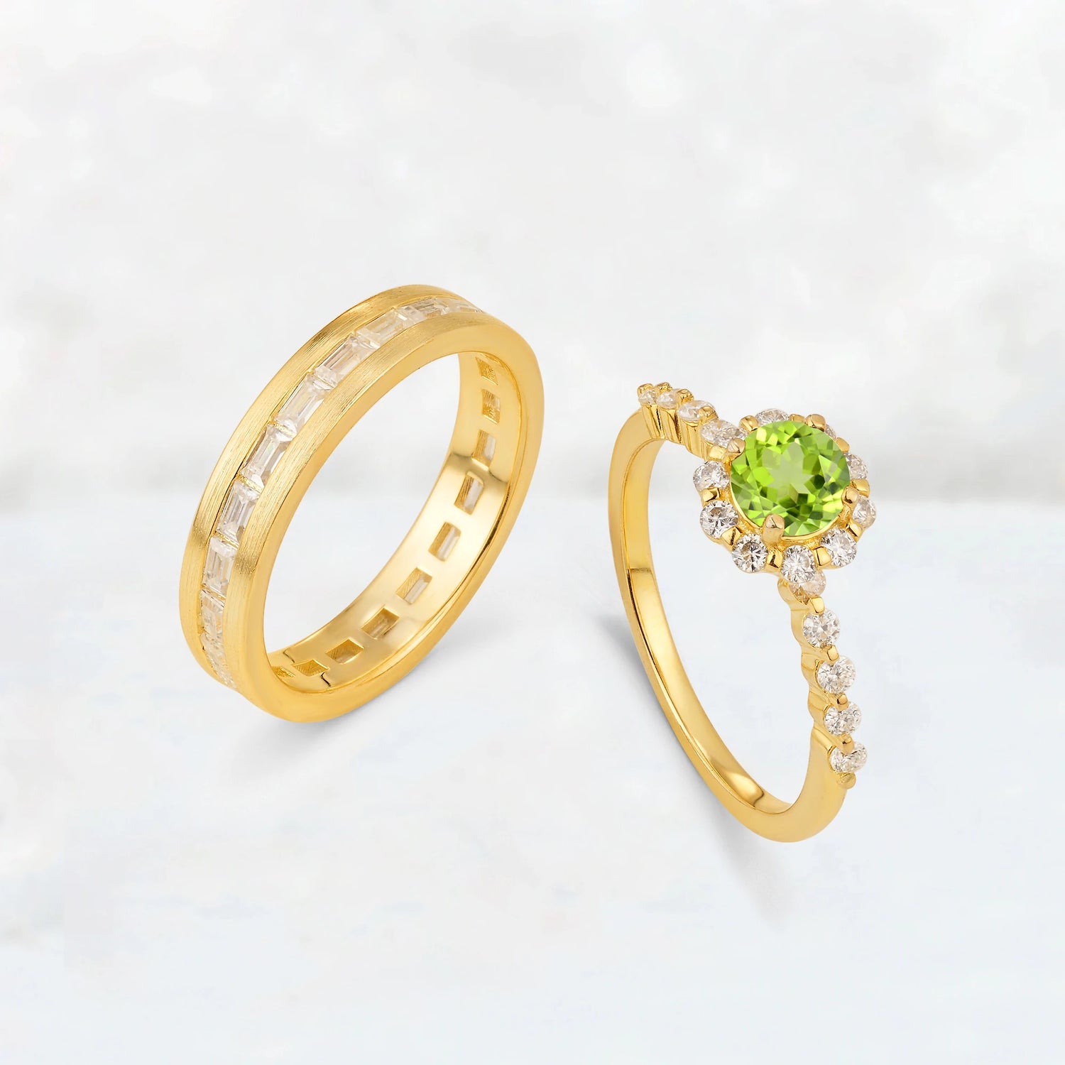 Round Peridot His and Hers Couple Ring