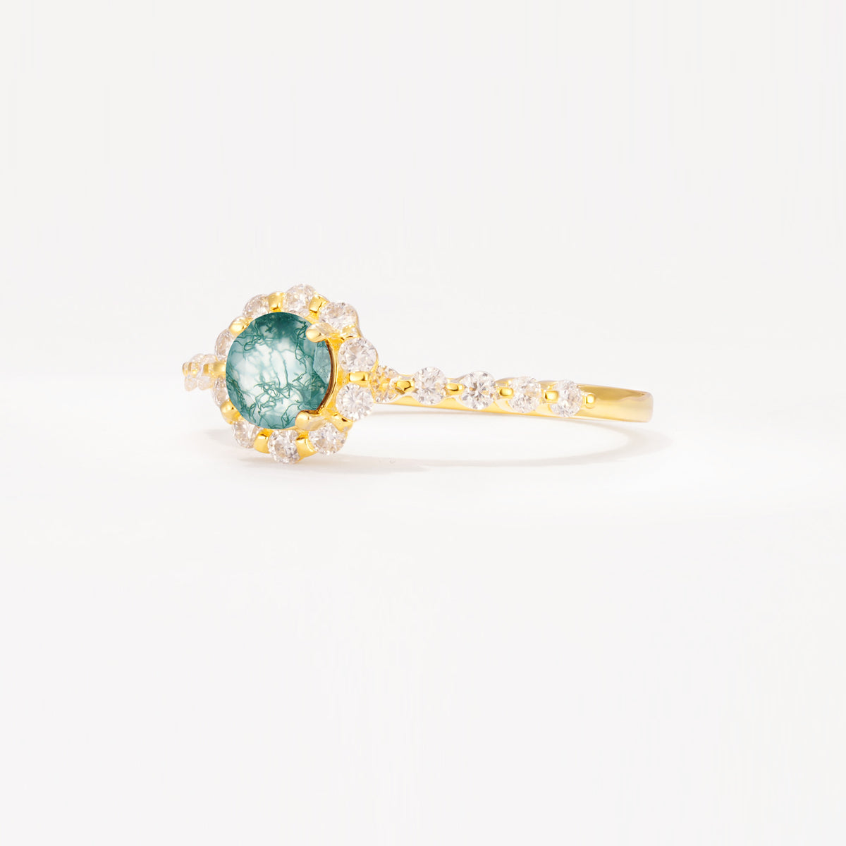 SR11138 Moss Agate Ring - White-Gold