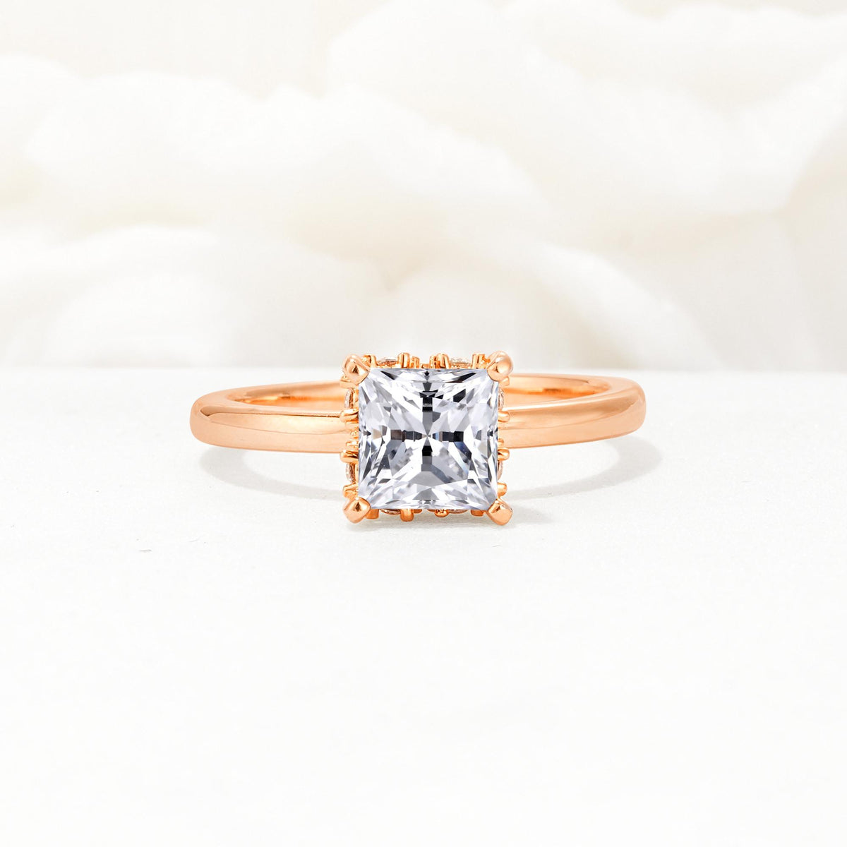 Princess Cut Moissanite Hidden Halo Engagement Ring - Additional view
