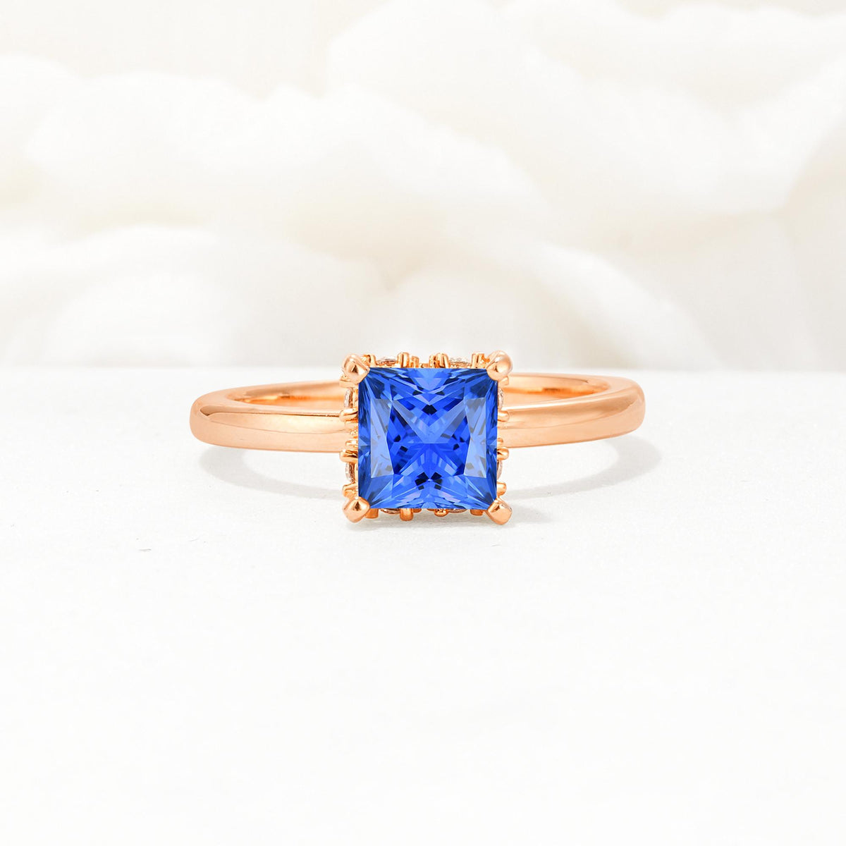 Princess Cut Sapphire Hidden Halo Engagement Ring - Additional view