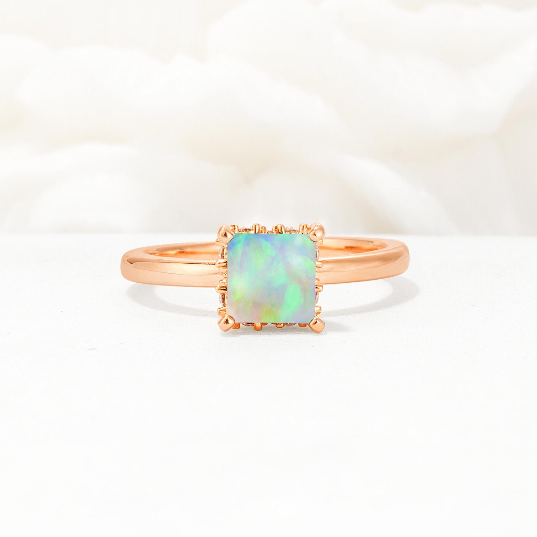 Princess Cut Fire Opal Hidden Halo Engagement Ring - Additional view