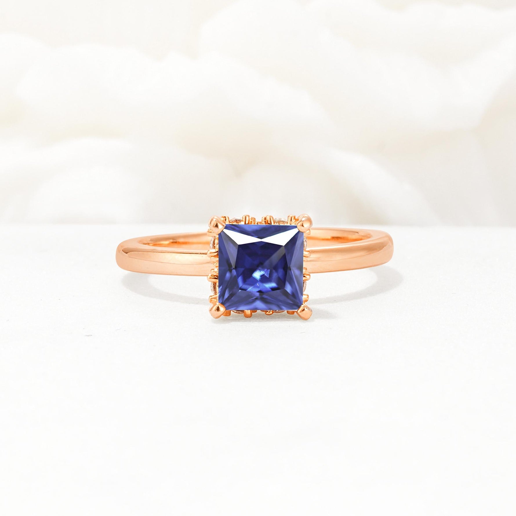 Princess Cut Tanzanite Hidden Halo Engagement Ring - Additional view