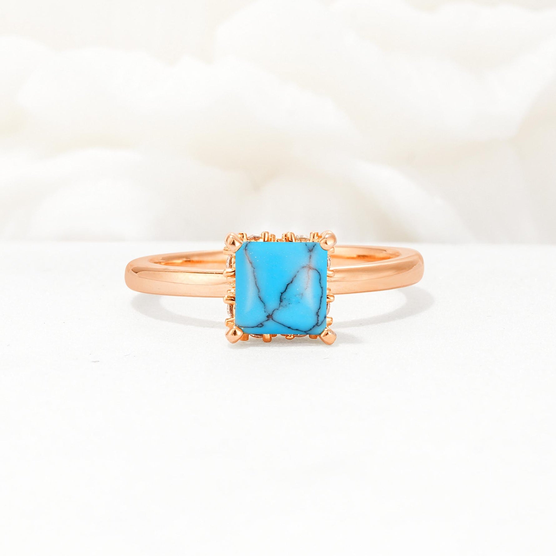 Princess Cut Turquoise Hidden Halo Engagement Ring - Additional view