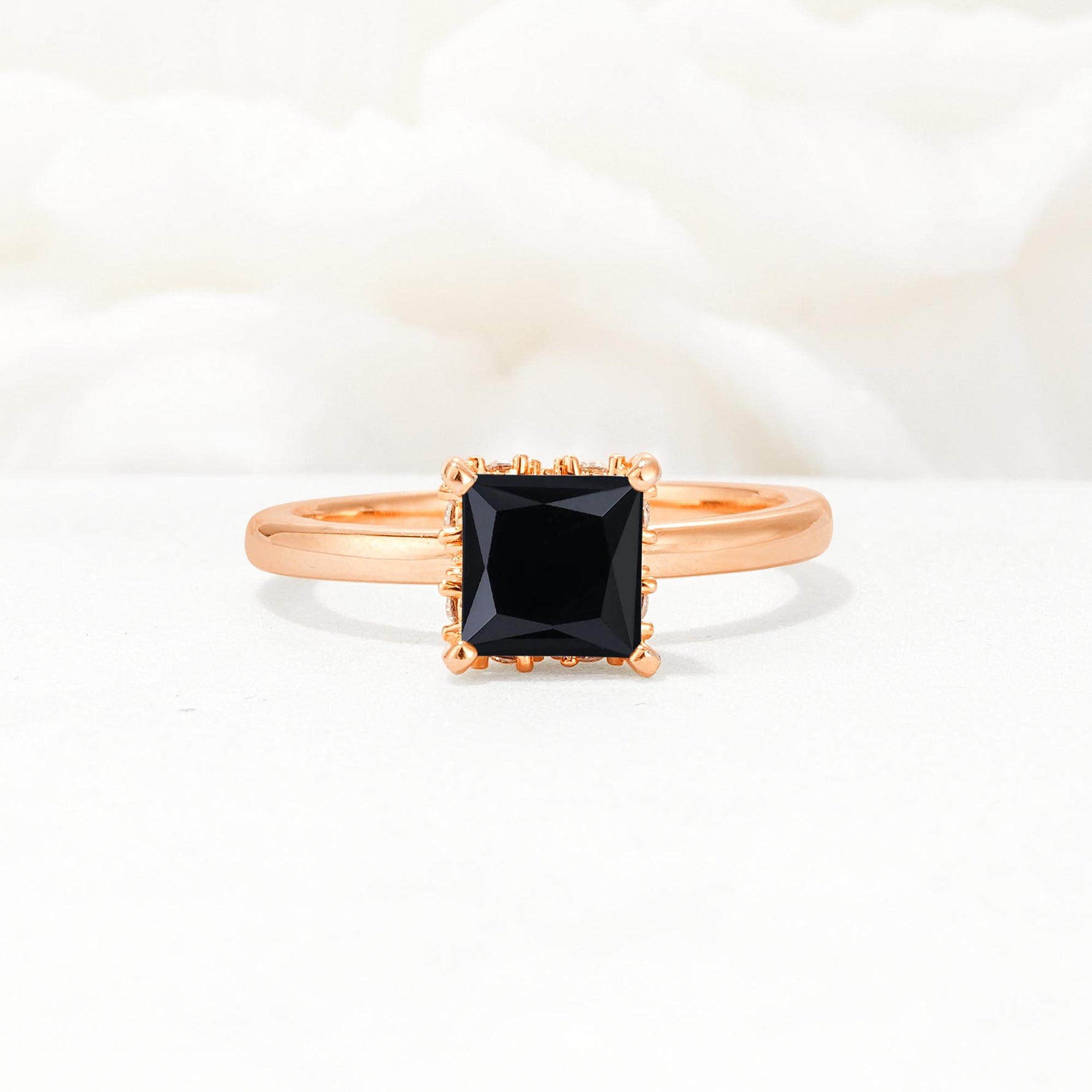 Princess Cut Black Onyx Hidden Halo Engagement Ring - Additional view