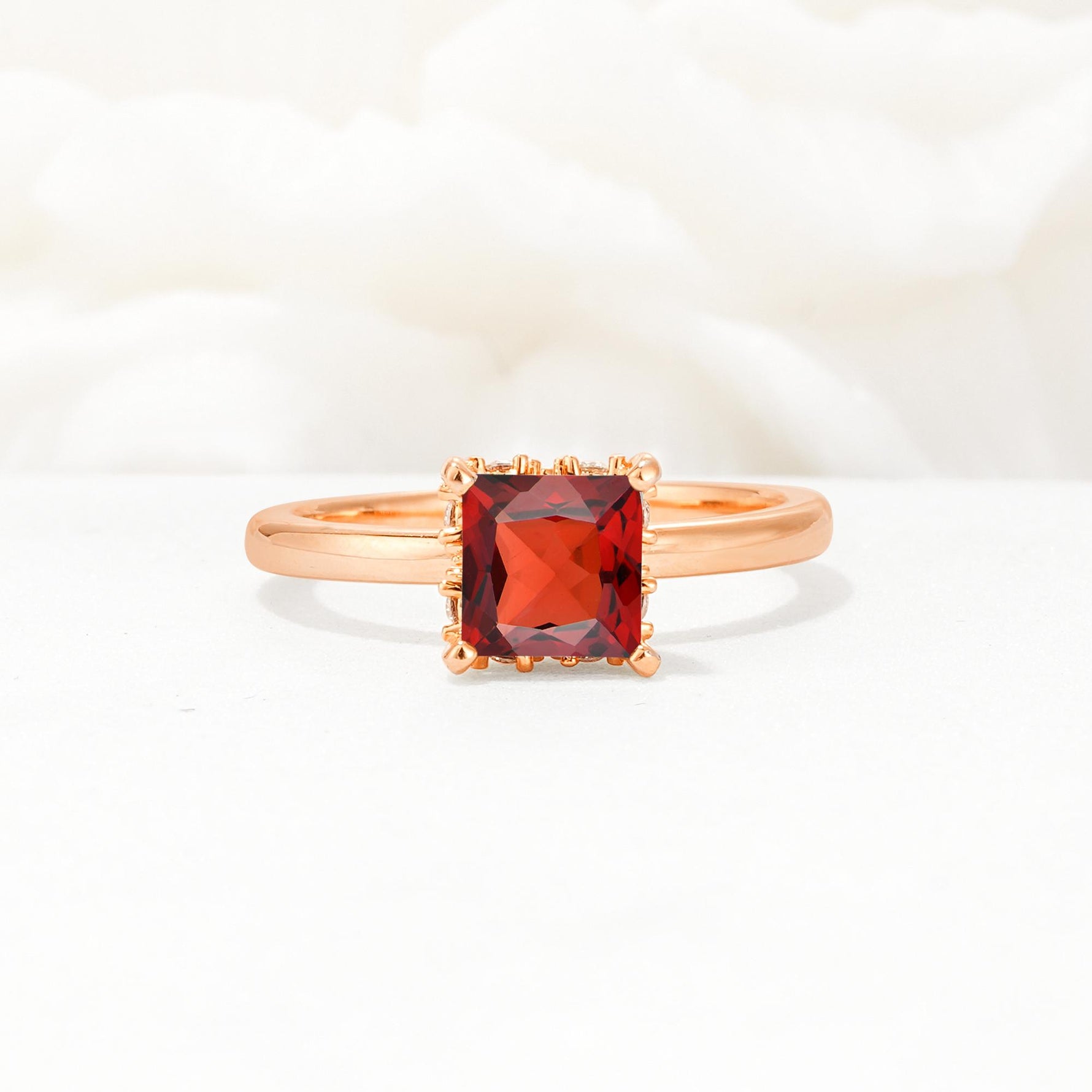 Princess Cut Garnet Hidden Halo Engagement Ring - Additional view