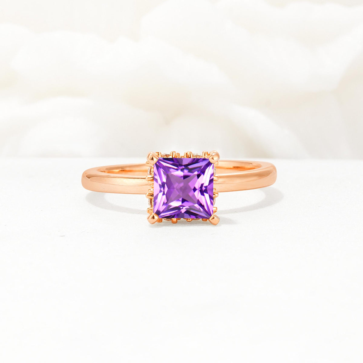 Princess Cut Amethyst Hidden Halo Engagement Ring - Additional view