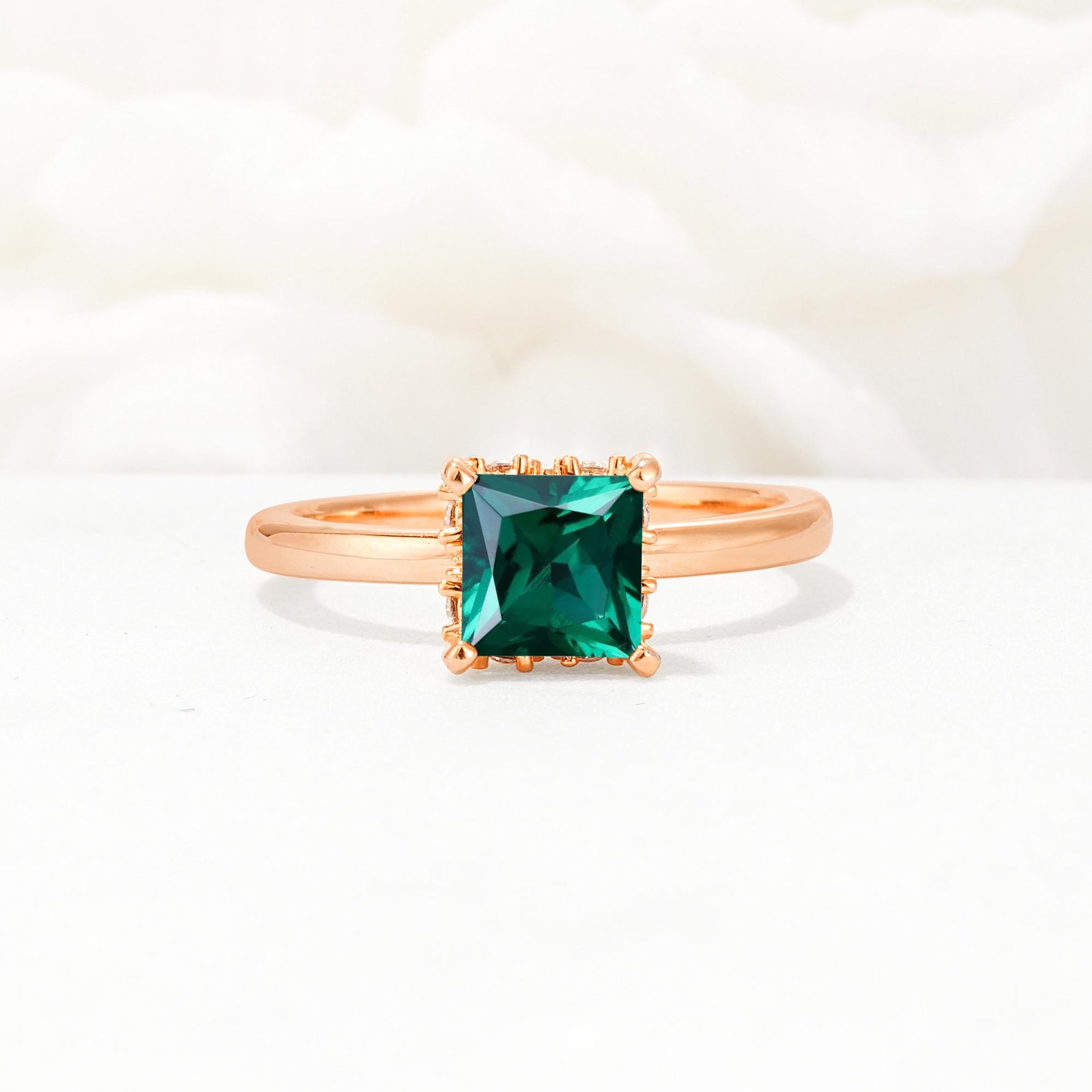 Princess Cut Emerald Hidden Halo Engagement Ring - Additional view