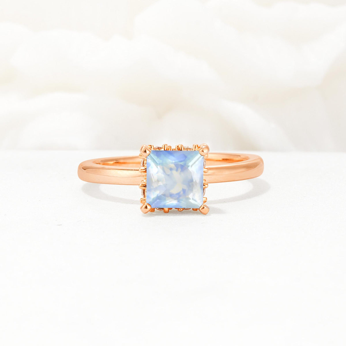 Princess Cut Moonstone Hidden Halo Engagement Ring - Additional view
